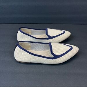 Birdies Blackbird Eggshell Womens Sz 9.5 Navy Knit Point Toe Slip On Flats Shoes